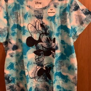 NWT Disney Woman's Large Tie Dye T-Shirt with Minnie Mouse, Turquoise/White